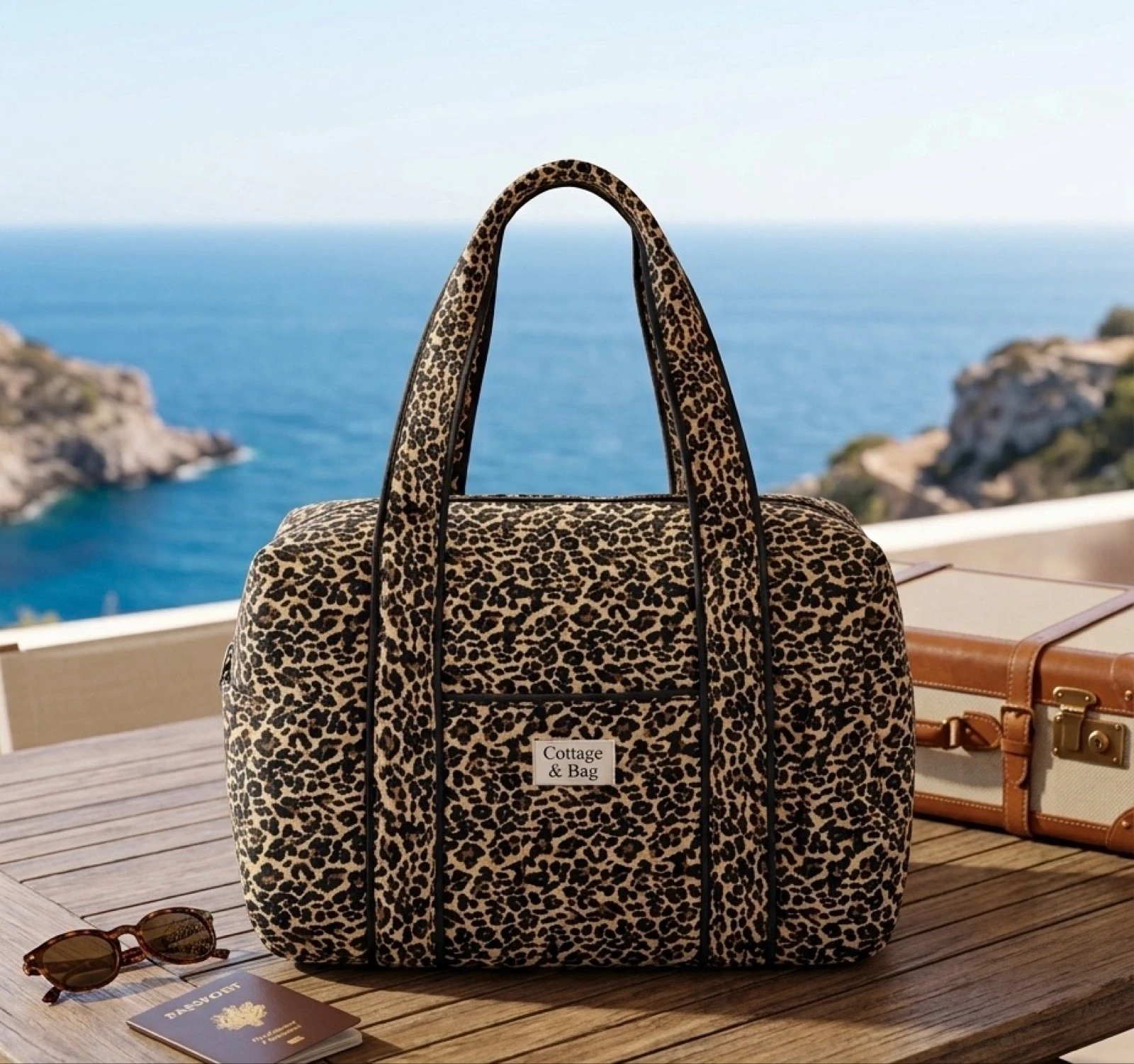 Sac de Voyage 100% Coton Collection Cottage & Bag / Modèle Léopard Noir 